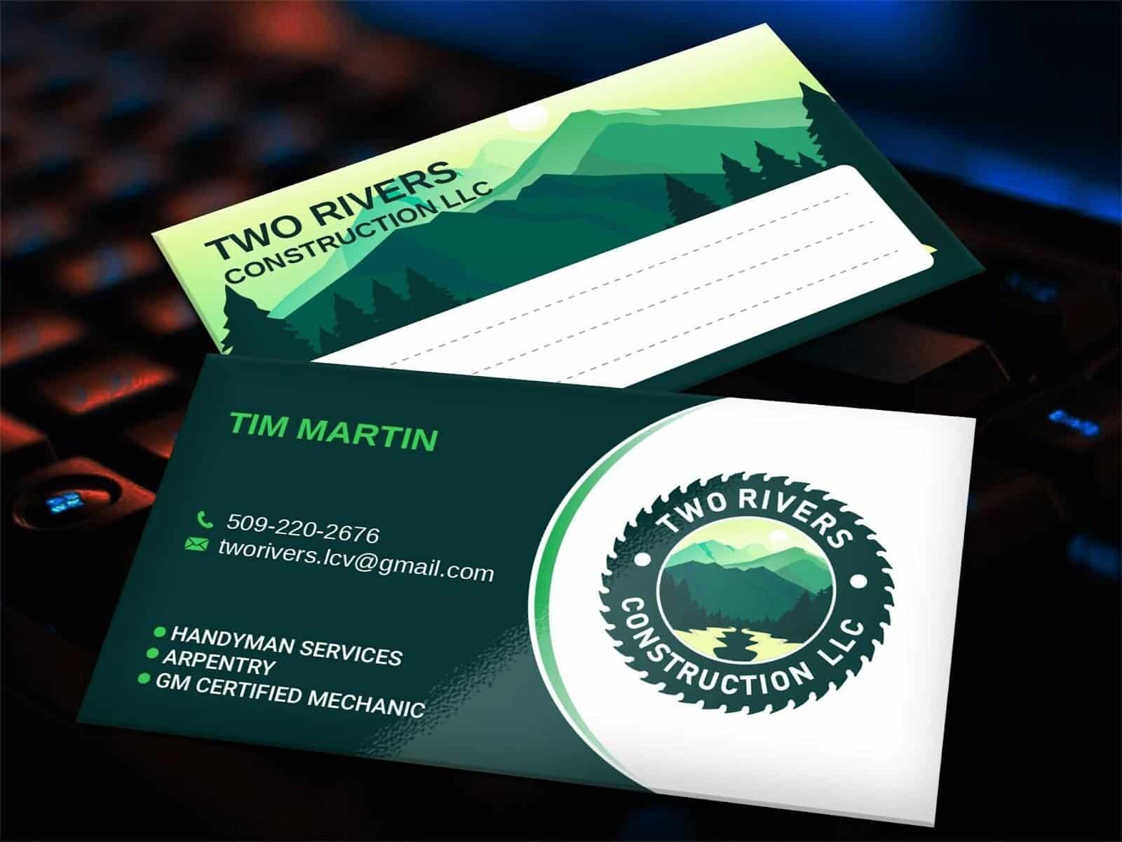 Featured Design Contest: Two Rivers Construction – Construction Company Business Cards
