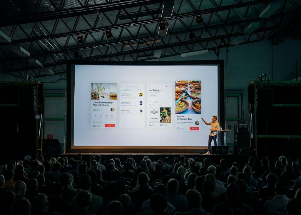 presentation in front of crowd  