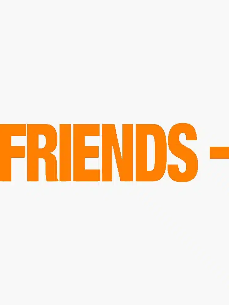 Orange text "Friends" on a white background