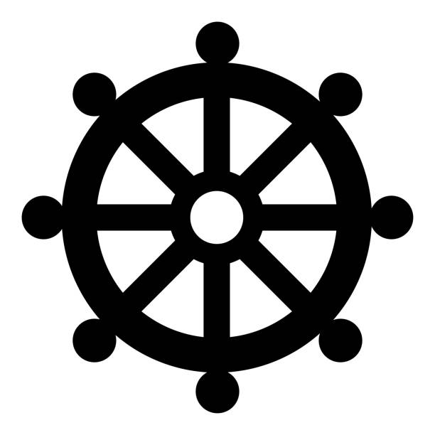 Symbol budhism wheel law religious sign icon black color vector illustration flat style simple image