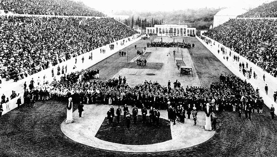 black and white photo of olympic games